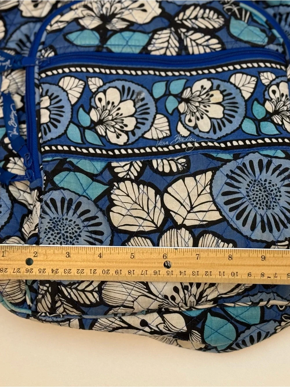 Vera Bradley Retired Blue Bayou Floral Quilted Backpack with Turquoise Accents